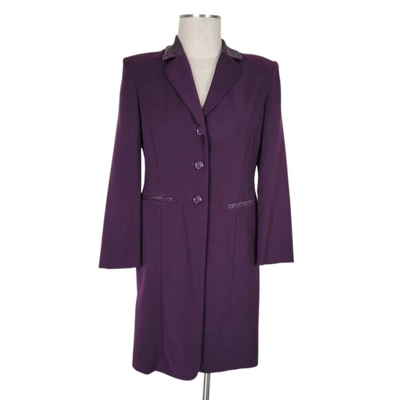 Jessica Howard Coat Topper Size 10P Purple Faux Snakeskin Collar Long Blazer - Picture 1 of 9